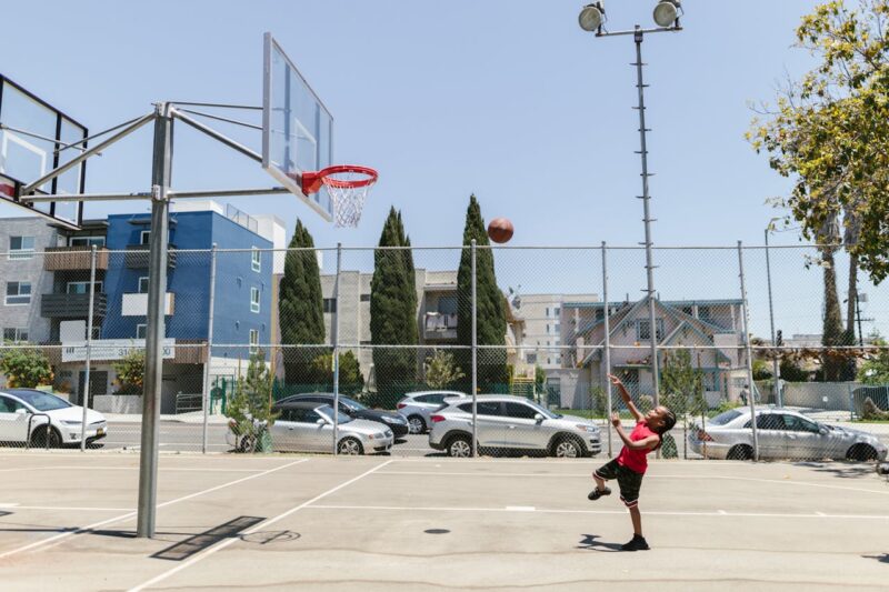 A boy playing basketball